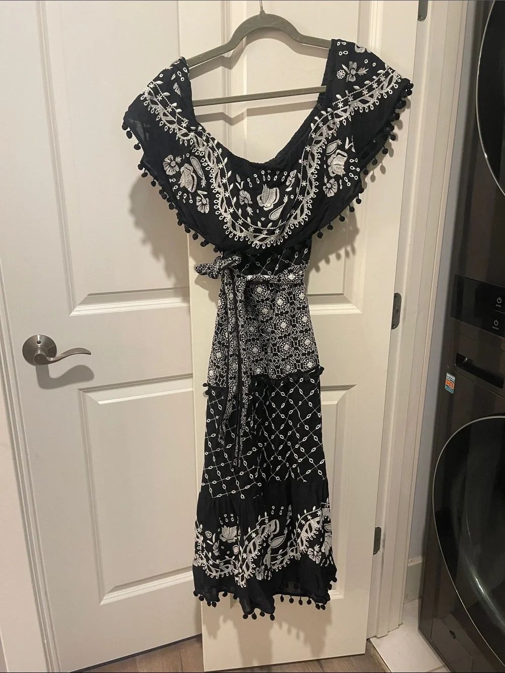 Black & White Embroidered midi Dress